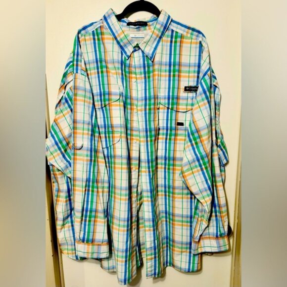 EUC - Men’s Columbia Super Bonehead Shirt - Blue, Green, Orange Plaid -Size 4X - Picture 1 of 1